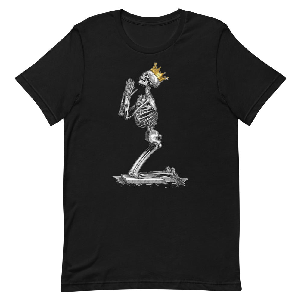 Praying skeleton: Prayers Unisex T-Shirt - Shock Appeal